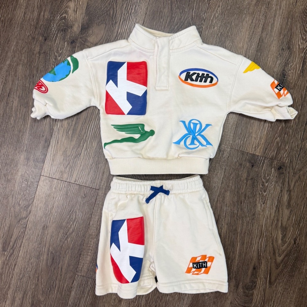 Kith Kids Matching Set  Pullover and Shorts Cream 3-6M 100% Cotton 2025 spring